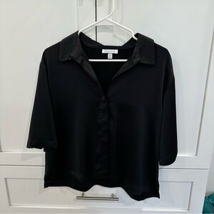 Prologue Black Boxy Button Down Shirt with Notched Collar